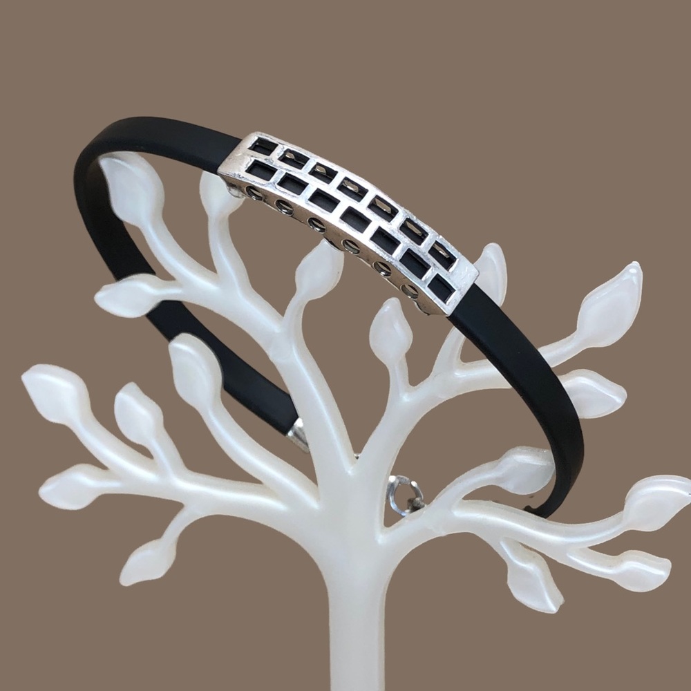 1975 M Rubber Black 925 Sterling Silver Bracelet.